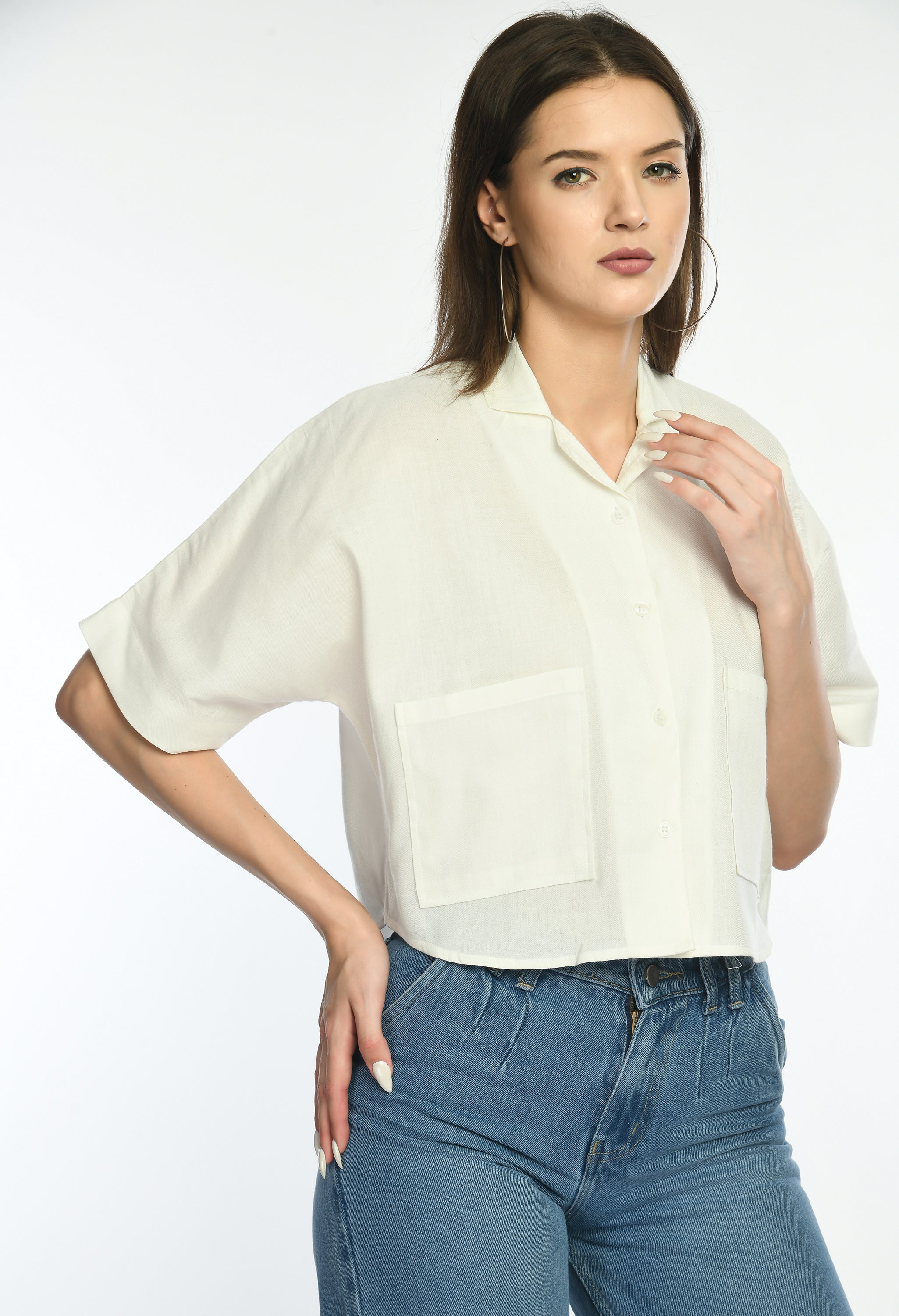 Oversized Cropped Shirt With Pockets