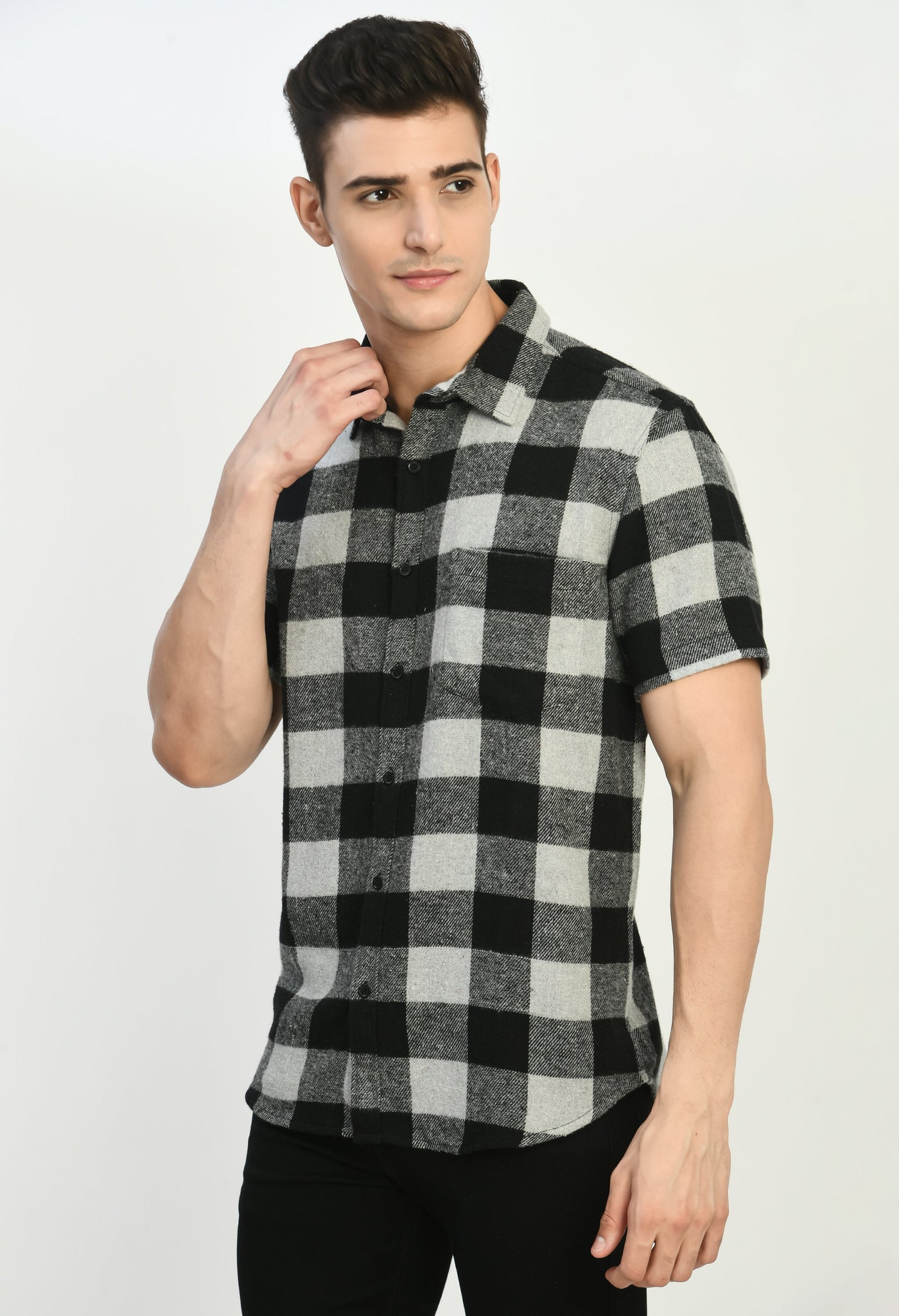 Men's Half Sleeves Checks Flannel Shirt