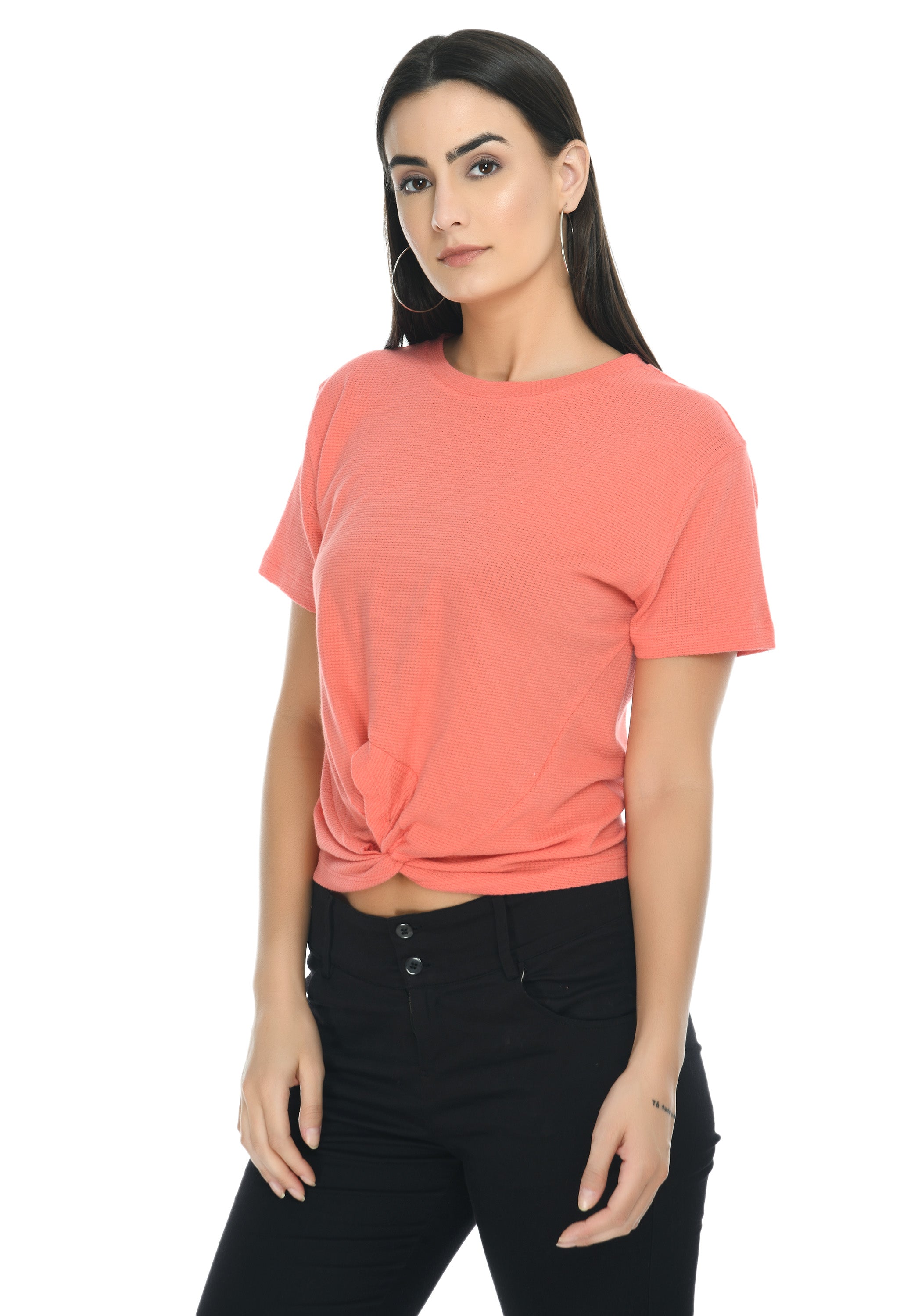 Rue Collection Round Neck Short Sleeve Crop Top for Women & Girl