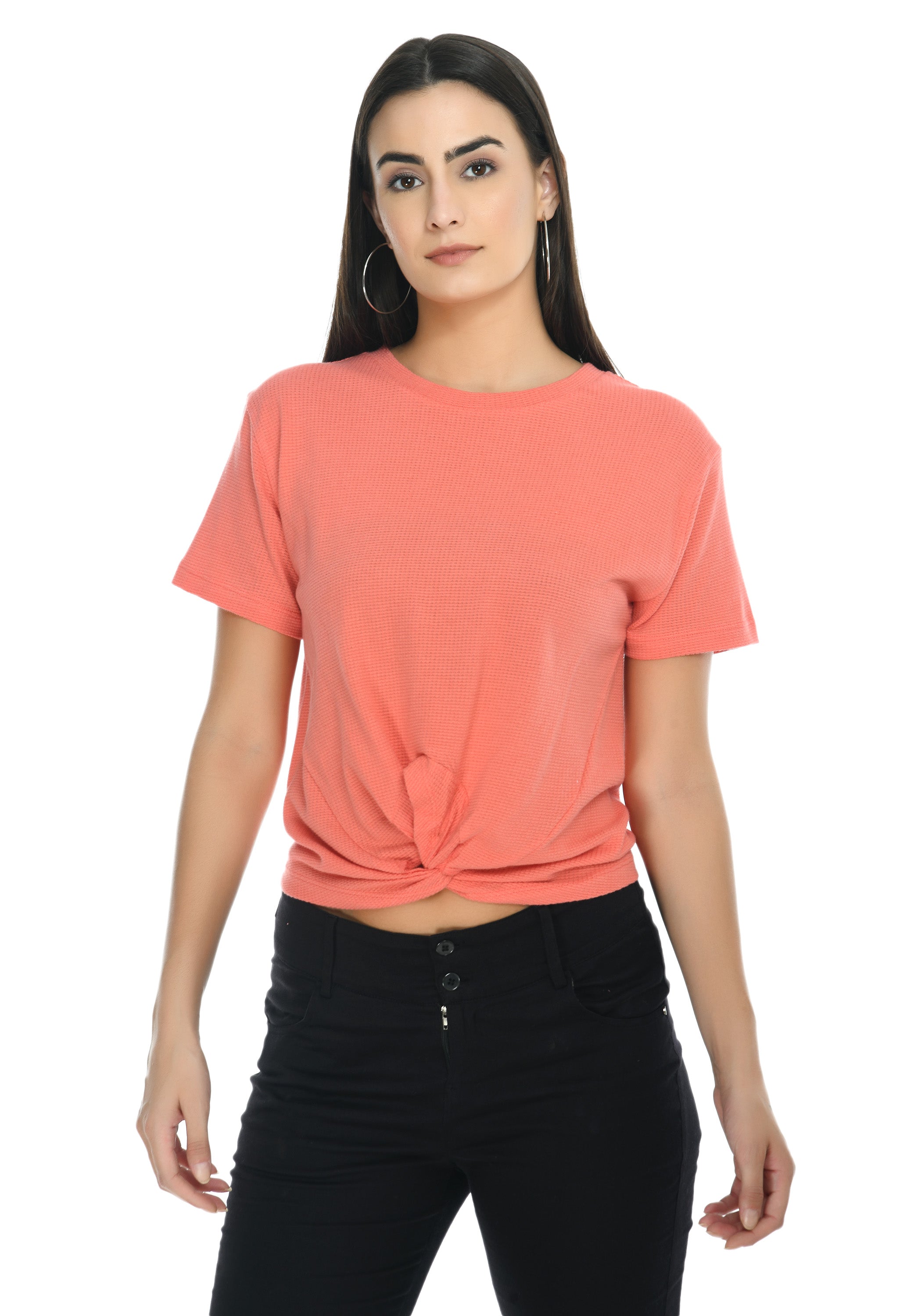 Rue Collection Round Neck Short Sleeve Crop Top for Women & Girl