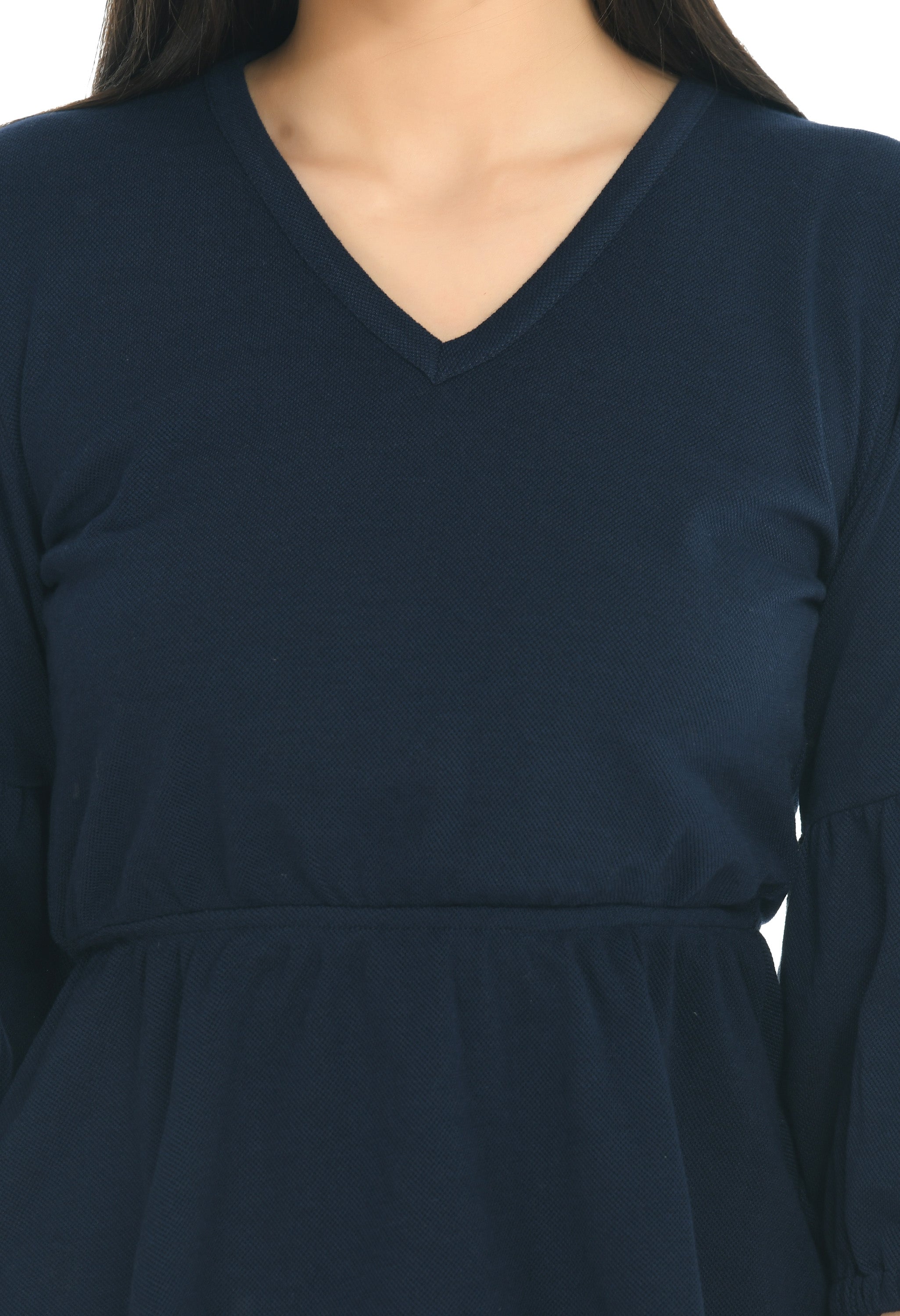 Navy Blue Solid Cinched Waist Top
