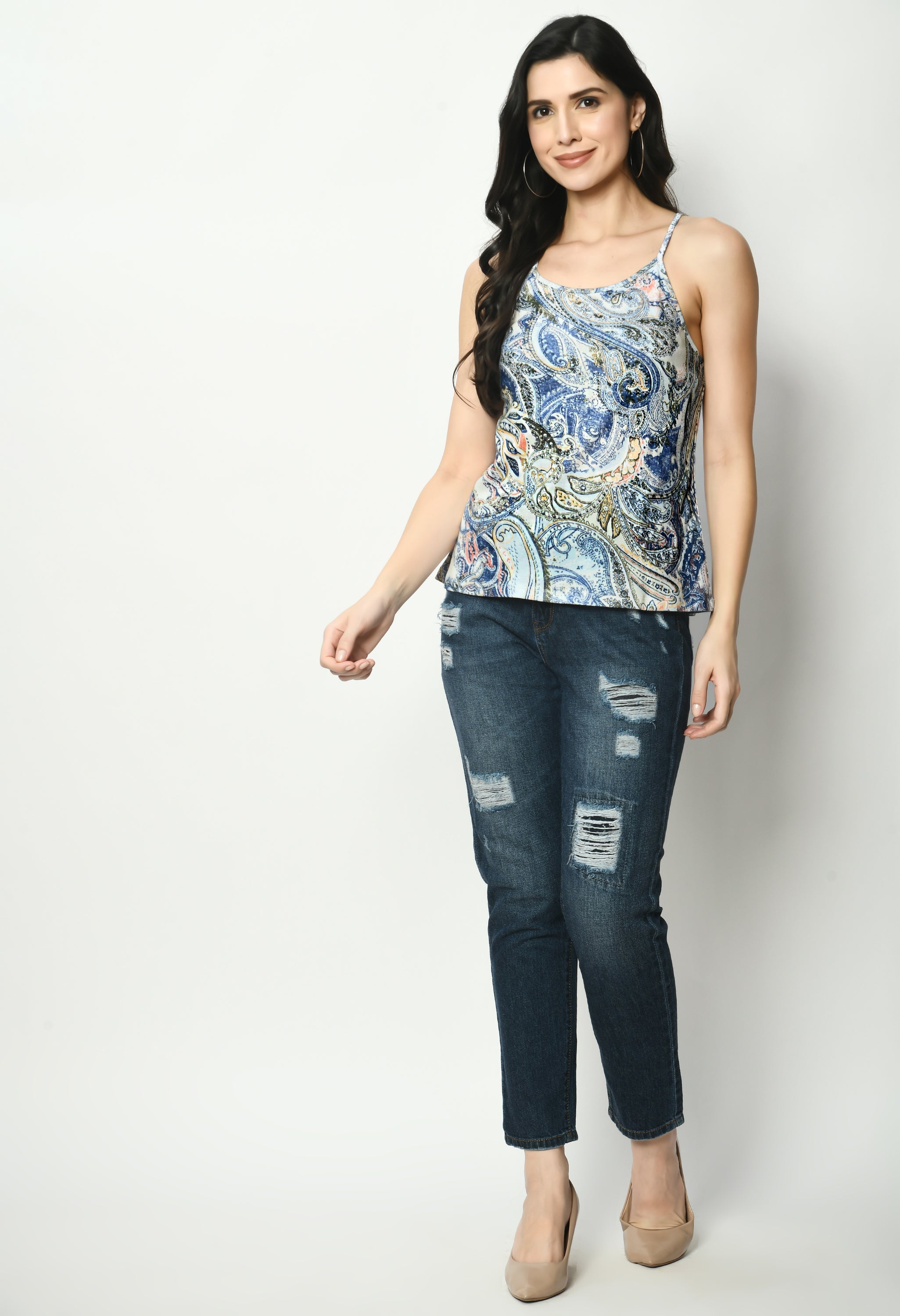 Printed Knitted Top With Back Straps