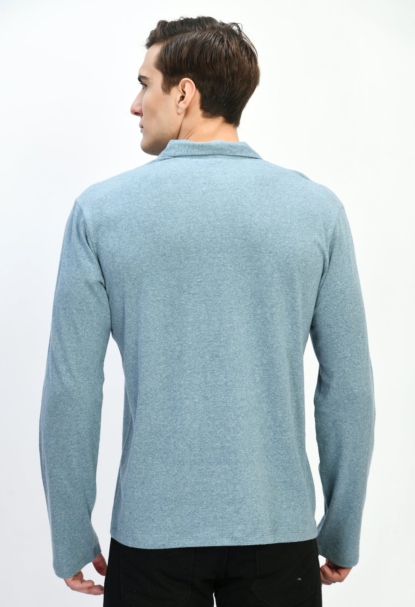Blue Mlange solid polo collar T- S
