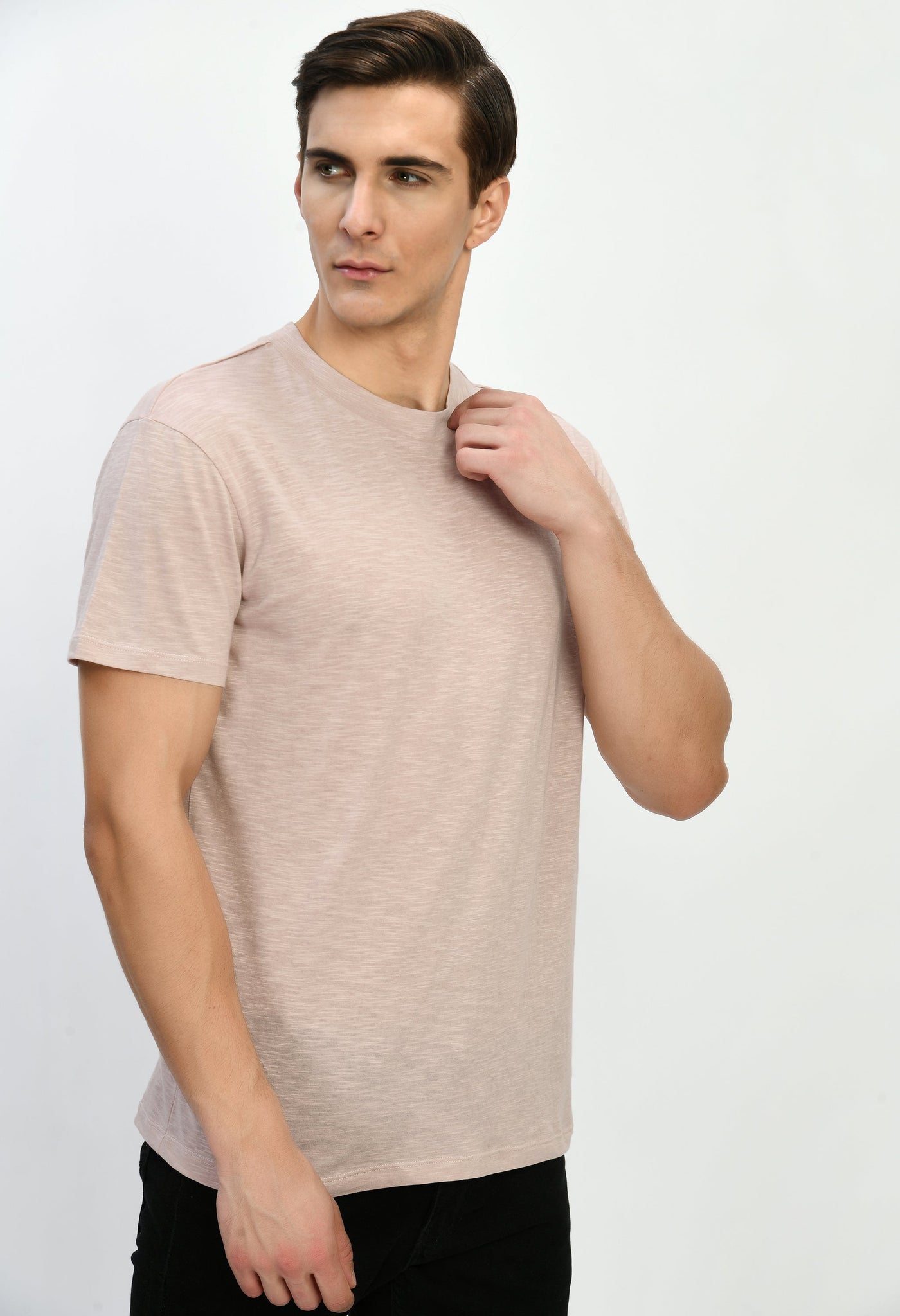 Peach Cotton Solid T-Shirt
