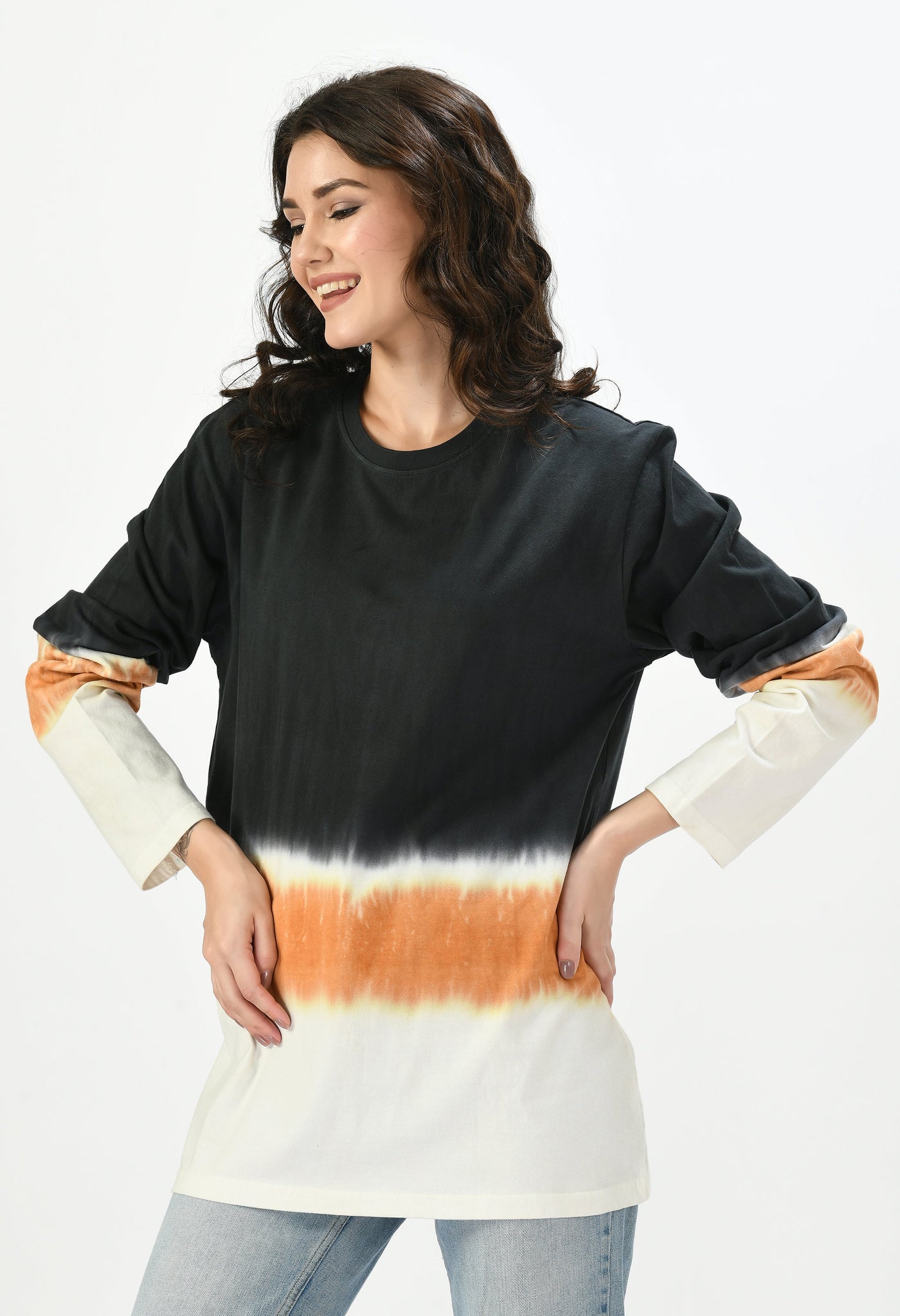 Black, Orange & White Unisex Tie-Dye T-shirt