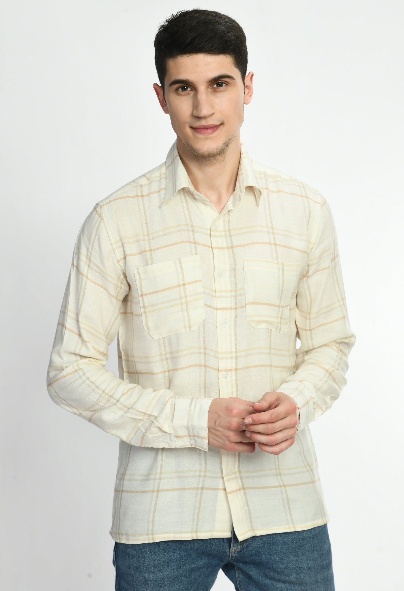 White & Yellow Checks Full Sleeves Shirt