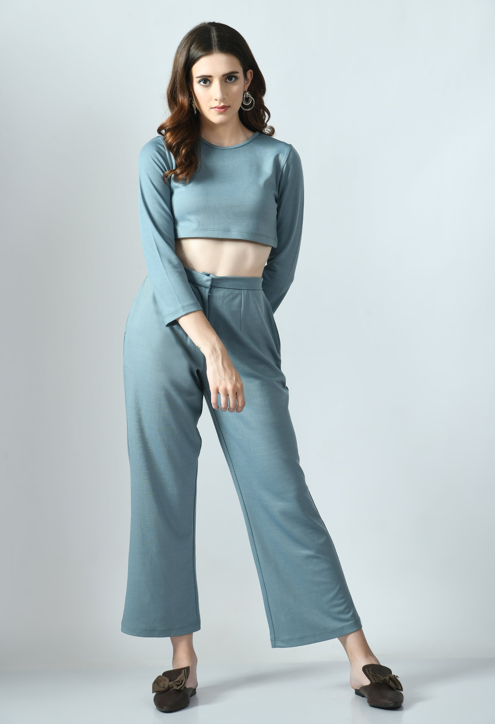 Knitted Cropped Top & Straight Pants Co-ords