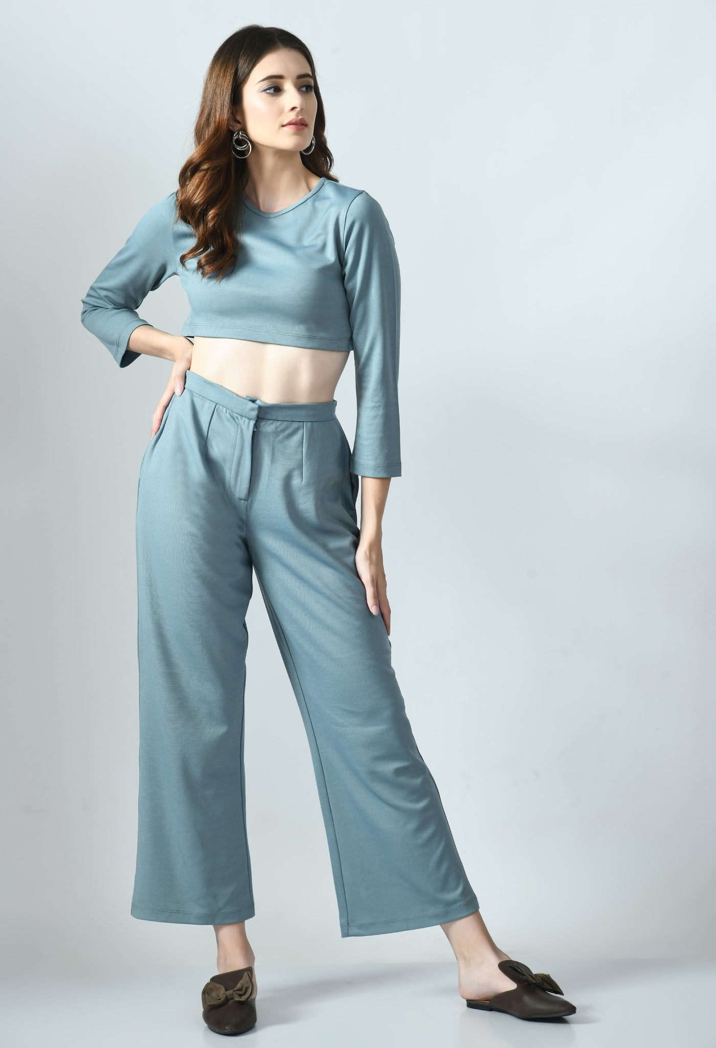 Knitted Cropped Top & Straight Pants Co-ords