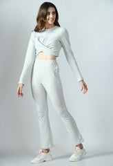 Grey Knitted Cropped Top & Straight Pants Co-ords