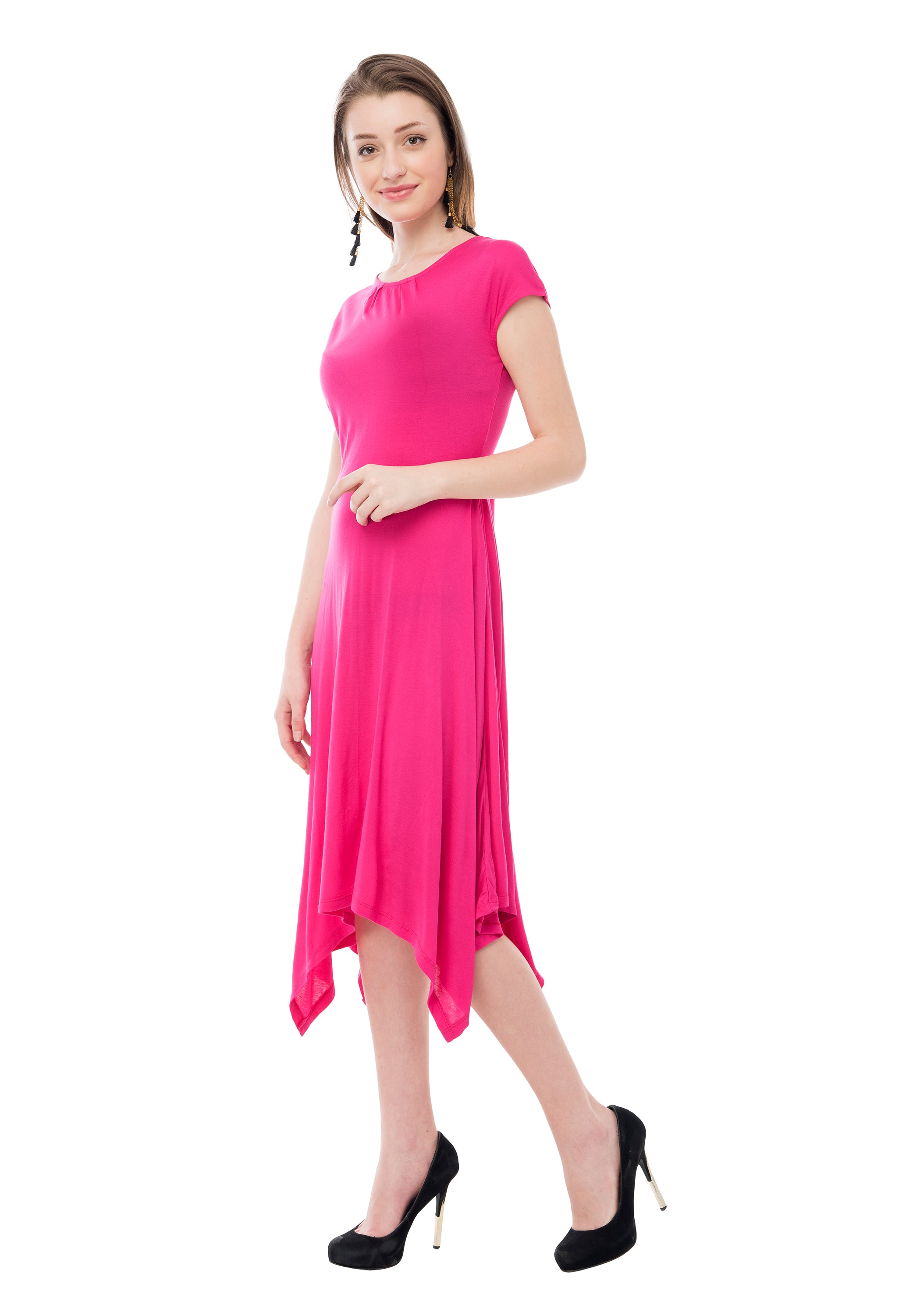 Red Solid Jersey Asymmetric Dress