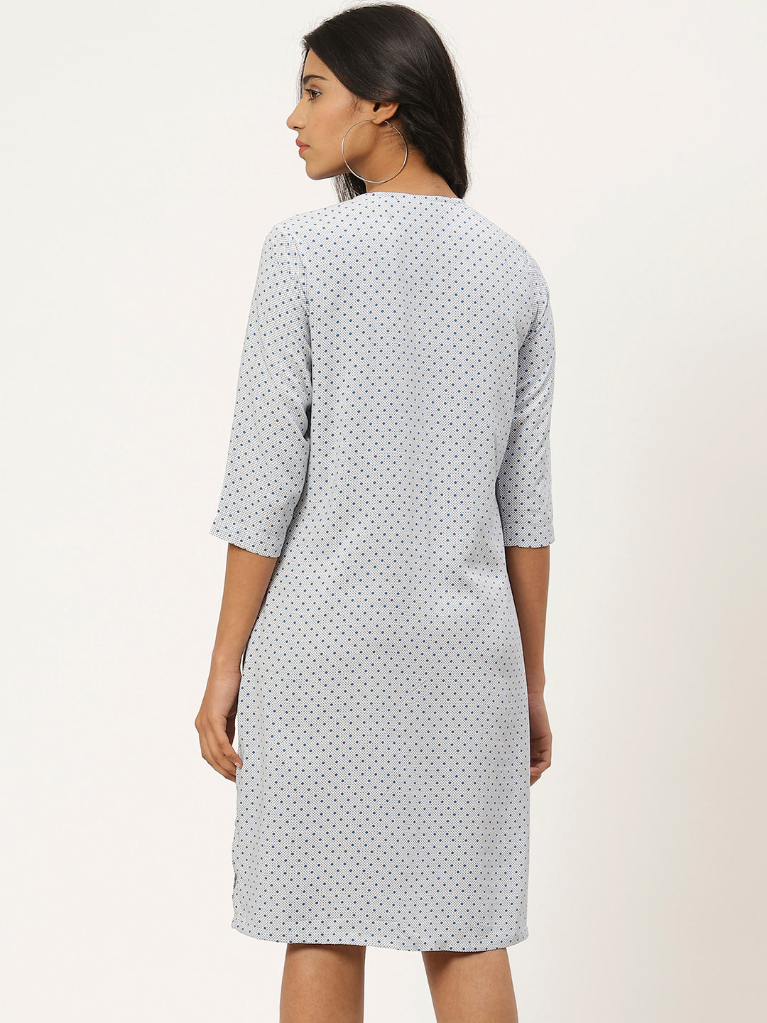 Women White & Blue Printed A-Line Dress