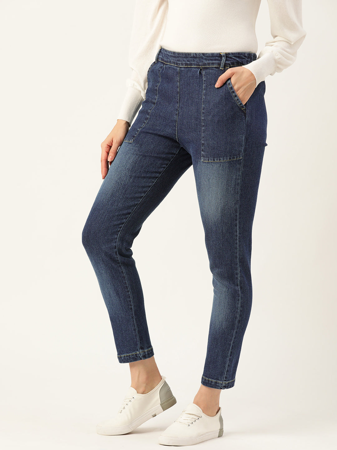 Women Navy Blue Comfort Fit High-Rise Light Fade Stretchable Jeans