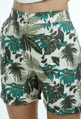 Rue Collection Green & White Printed Regular Shorts