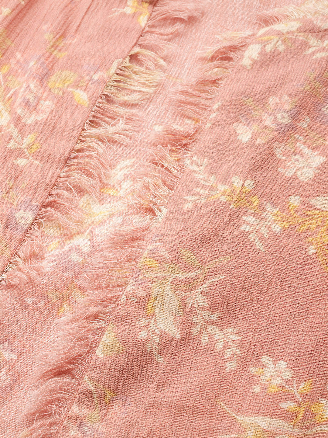 Women Peach & Cream-Coloured Pure Cotton Floral Print Open Front Shrug