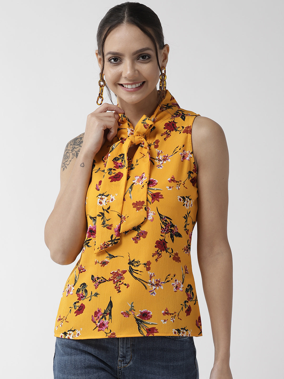 Women Yellow & Red Printed Top