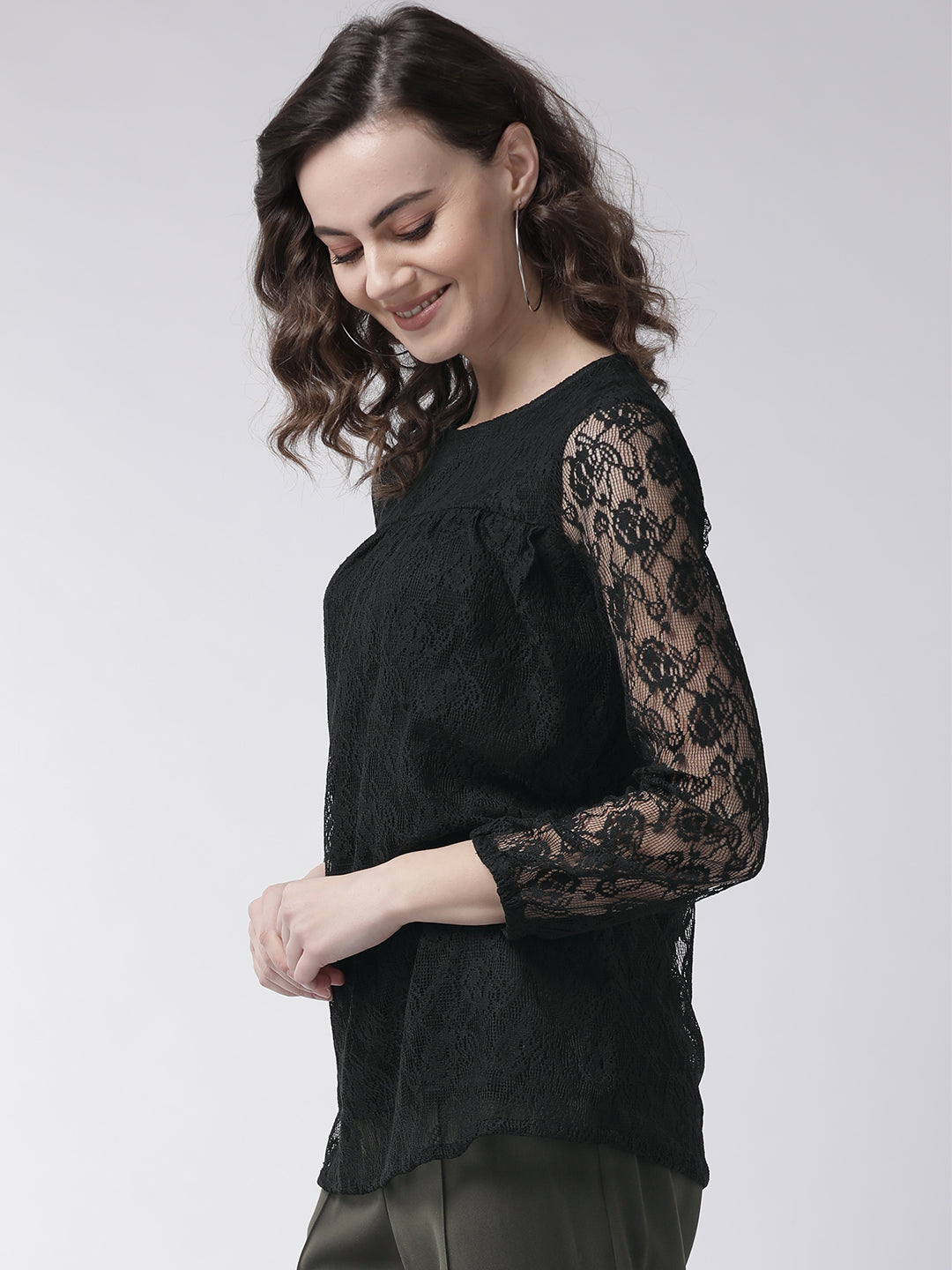 Black lace woven top