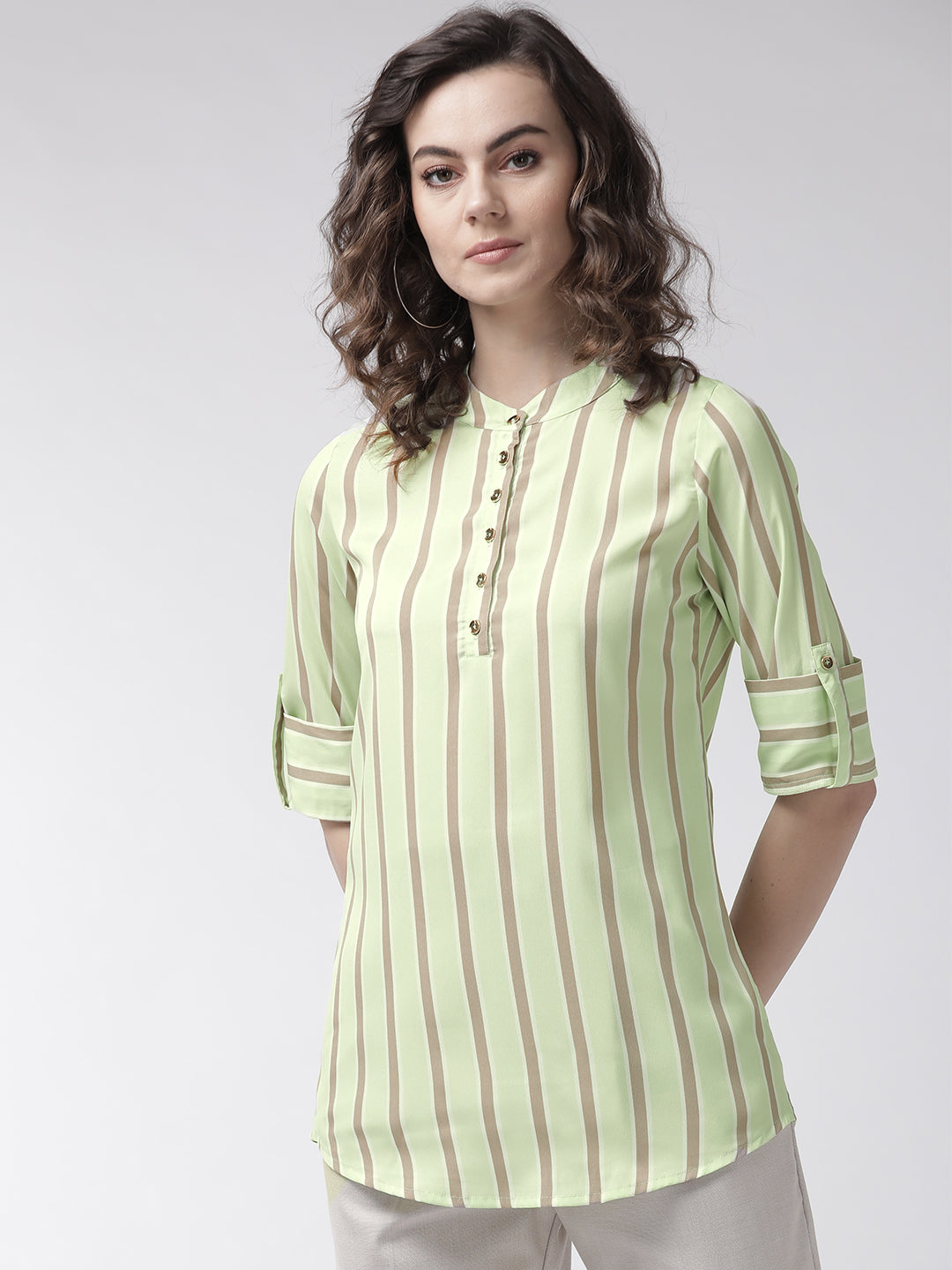 Women Green & Grey Striped Top