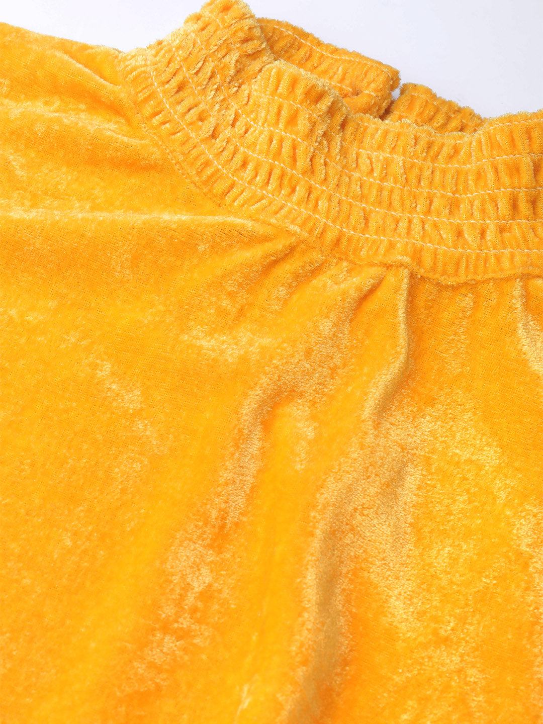 Rue Collection Women Yellow Solid Velvet Finish Blouson Top