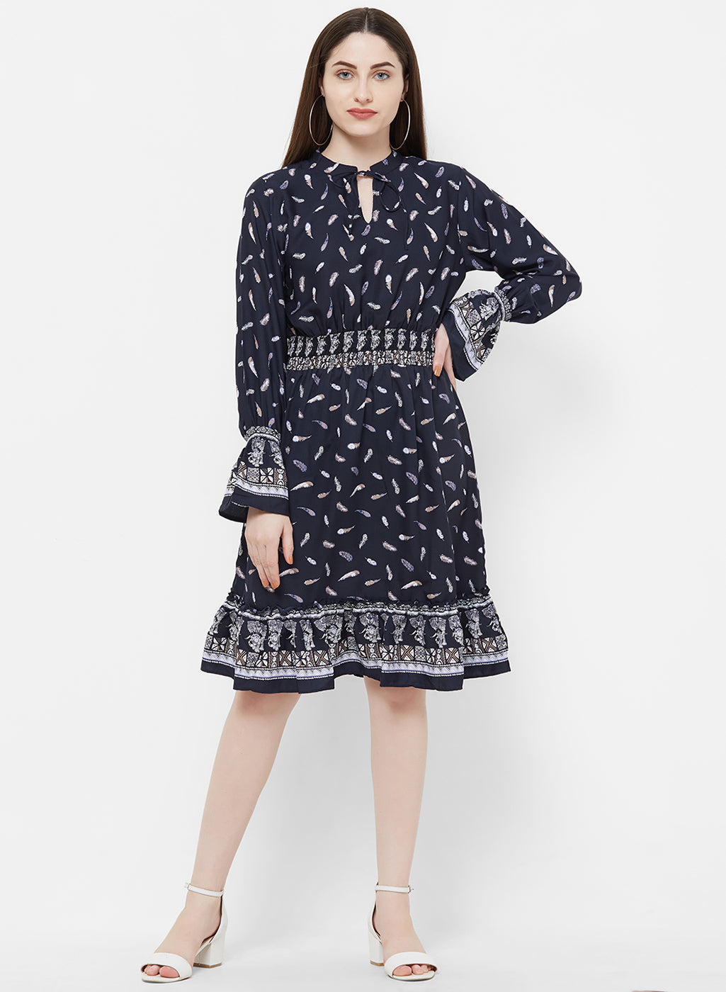 Rue Collection Tie-Up Front printed A-Line Dress