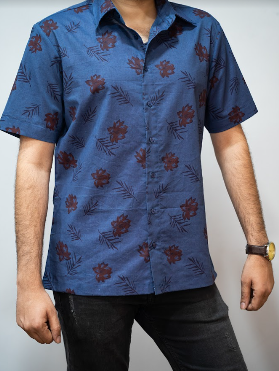 Navy Floral Printed Shirt